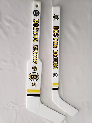 (2) NHL Boston Bruins Mini  PLASTIC Hockey Sticks  AUTOGRAPHS GOALIE AND REGULAR • $30.76