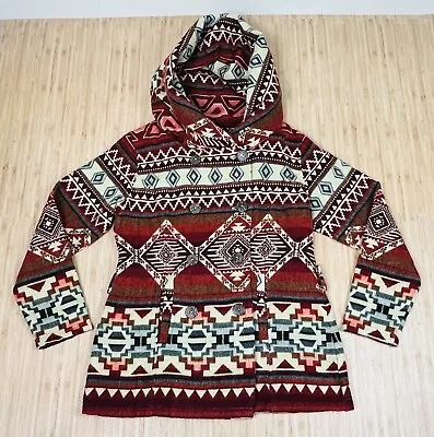 Native Kichwa Alpaca Wool Geometric Knit Aztec Print Button Cardigan Hoodie Red • $44.99