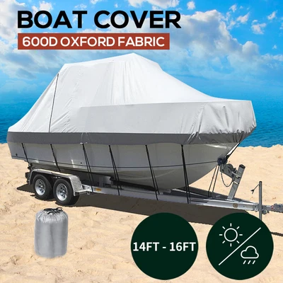 $79.99 • Buy 14-16 FT Boat Cover Trailerable Weatherproof 600D Jumbo Marine Grade Heavy Duty