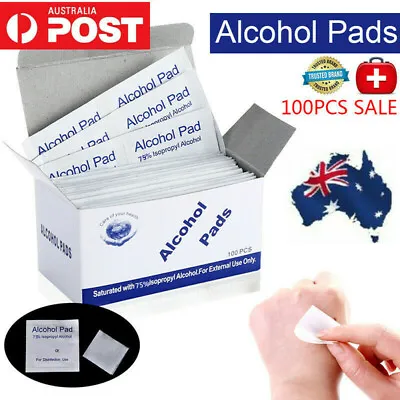 100X Alcohol Pad Wipes Swabs 75% Ethyl Skin Swab Prep Pads General USE AU • $6.50