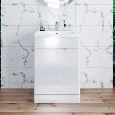 500mm Bathroom Vanity Unit Basin Sink Floor Standing Storage Cabinet White Gloss • £171