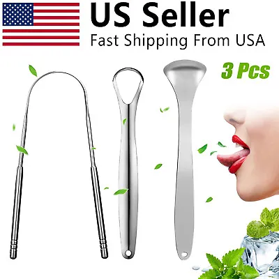3Pcs Tongue Scraper Cleaner Stainless Steel Dental Fresh Breath Cleaning Oral US • $6.33