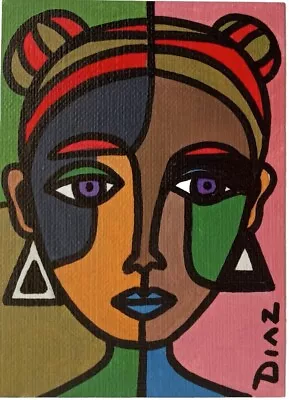 ACEO Picasso Woman Cubism Contempory Original Oil Painting Oxana Diaz 2.5 X 3.5  • $3.99