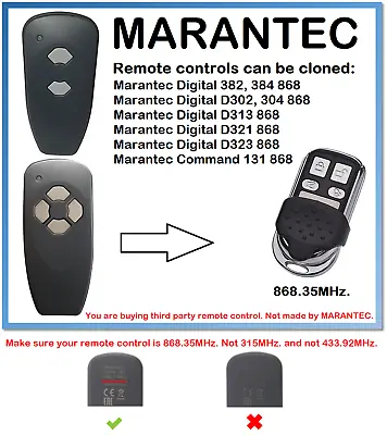 MARANTEC Digital 382 384 868 Universal Remote Control Duplicator 868.35MHz • $10.04