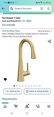 Moen 7664BG Sleek Single Hole Pull Down Bar & Prep Sink Faucet Brushed Gold • $57.98