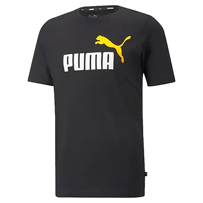 NEW Mens Puma ESS + 2COL Black T-Shirt Black/Tangerine 586759 54 • $13.98