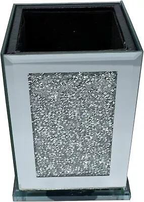 Crushed Diamond Silver Sparkle Square Flower Pot Vase With Floral Design • £20.53