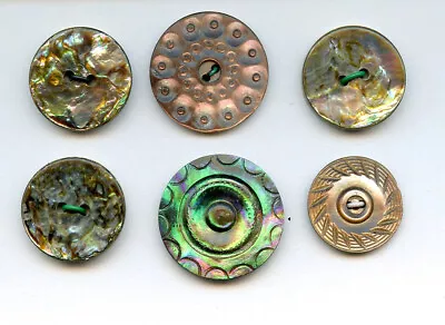 6 INCREDIBLE IRIDESCENT MOTHER Of PEARL Buttons--CARVED--SETS--7/8  To 3/4  • $4