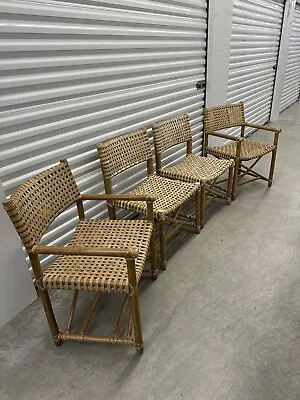 Set Of Four Vintage McGuire Antalya Laced Rawhide Rattan Dining Chairs • $4300