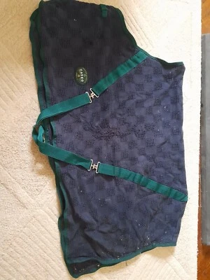 £8 • Buy Cameo Pony Cooler/Waffle Rug 5ft6  Blue With Green X Over Straps/Binding