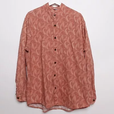 Vintage 90s Wah Maker Paisley Coral Button Up 100% Cotton Made In USA Mens Large • $34.60