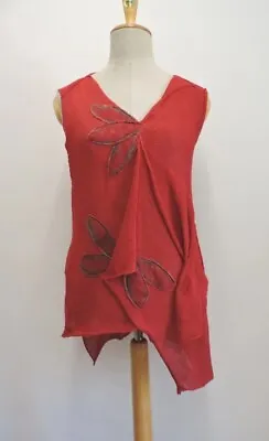 Zuza Bart Designer Handmade Feminine Red Linen Top With Mohair Size L UK 14 - 20 • £35.99