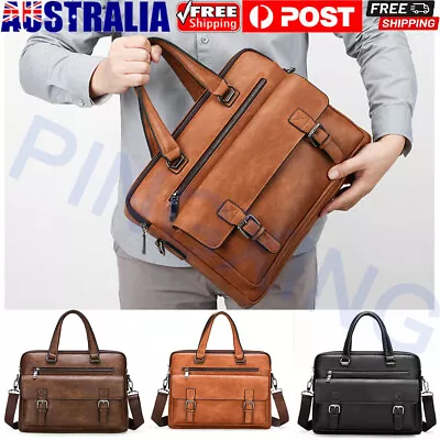 Mens Leather Business Briefcases Laptop Office Work Shoulder Bag Messenger Bag • $52.49