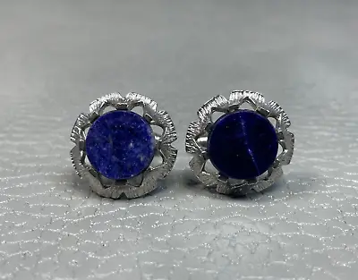 Vintage Reticulated Border Lapis White Gold Plated Cuff Links • $19.95