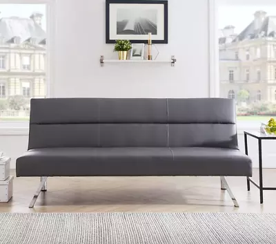 Sofa Bed Sleeper Adjustable Futon Couch Reclining Convertible Gray Faux Leather • $219.99