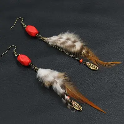 DIY Fashion Turquoise Earrings Long Feather Pendant For Women Jewelry Earrings  • £1.63