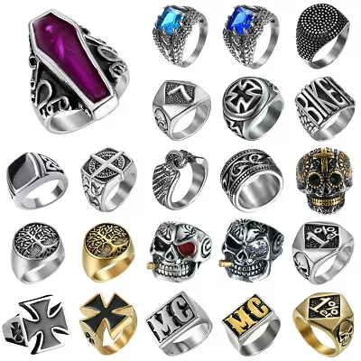 $7.14 • Buy Stainless Steel Steam Men Punk Ring Gothic Rings Cool Skull Men's Jewelry