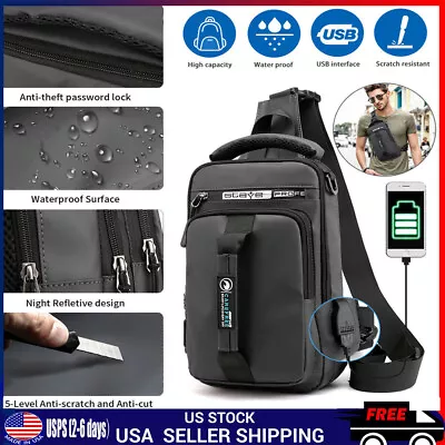 Men's Sling Crossbody Bag Anti-theft Chest Shoulder Messenger Backpack USB Port • $12.59