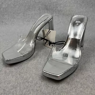 Zara Clear Platform Chucky Heels Women Size 6 Metallic Sliver Retro Minimalist • $34.08