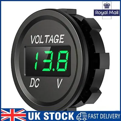 DC 12V-24V LED Digital Display Voltmeter Waterproof Round Voltage Gauge(Green) • £6.49