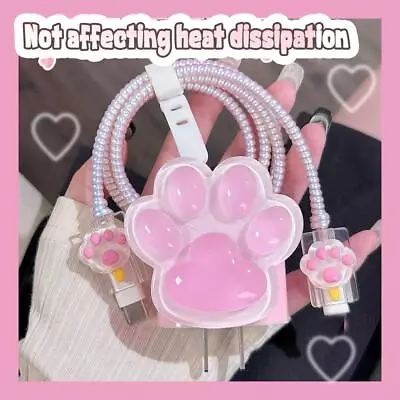 Pink Cat Paw Cable Protective Cover For Iphone 18/20W Fashion Charger Case H3T4 • £4.32