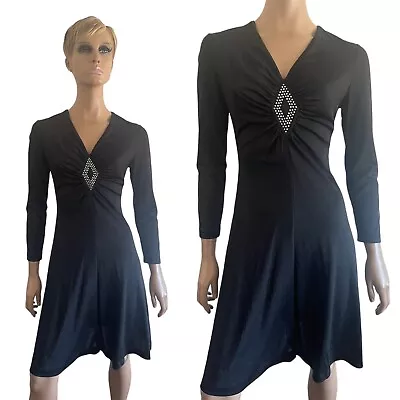 Vintage Alfred Werber Women's V-Neck Rhinestone Knee Length Dress Black - Size S • $60