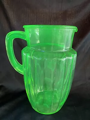 Uranium Glass Pitcher Depression Vaseline Glass Early 1900’s Mint • $49.99