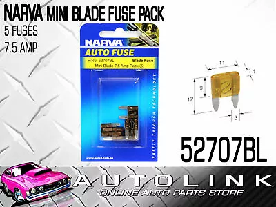 $7.80 • Buy Narva Mini Blade Fuse Pack 7.5 Amp 5 Fuses - 52707bl