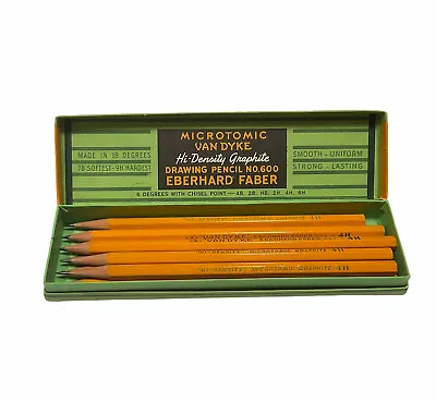 Vintage Van Dyke Eberhard Drawing Pencils Microtomic Faber 600 4H Box Lot Of 9 • $34