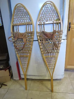 Vintage Wooden Snowshoes Size   48`` Long By  14`` Wide  Nice   (3796 • $64.99