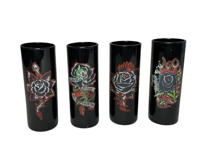 ED HARDY Designs Black Shot Glasses Short Tumblers Lot Of 4 Don Ed Hardy • $21