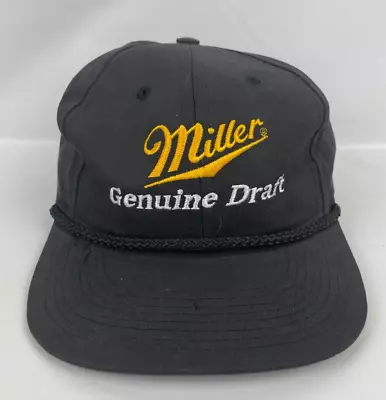 Vintage Miller Genuine Draft Nylon Snapback Rope Hat Cap MGD Beer Men Black • $14.99