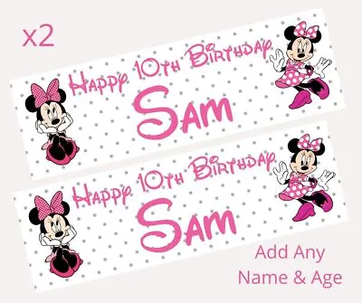 2x Personalised Disneys MINNIE MOUSE Happy Birthday Banner LARGE Poster ANY TEXT • £5.95
