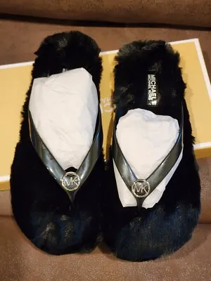 Michael Kors  Flip Flops ~Sizes 8 Shoes ~ Jet Set MK Logo Jelly Sandals Faux Fur • $49