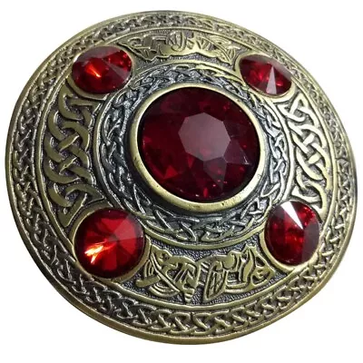 Men Pin Brooch Antique Red Stone 4  Kilt Fly Plaid Brooches Celtic Knot 10cm • £9.99