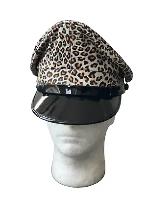 Leopard Print Real Cowhide Leather MuirBikerGay Cap • £35.99