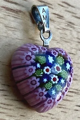 Vtg Amv Genuine Murano Glass Heart  Pendant Blue Box Sterling Silver Parts Italy • $29