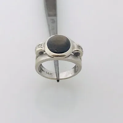 Vintage 14K White Gold Oval Black Star Sapphire With Diamonds Men's Ring 7.25 • $611.73