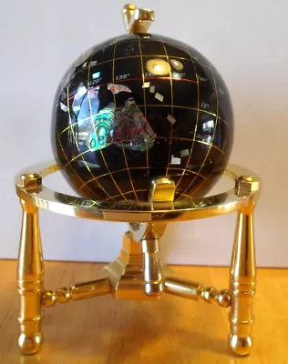 Blue Ocean Gold Lined Globe 3-leg Brass Stand MOP Abalone Marble World Map  6  • $39.99