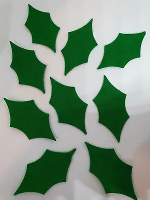 12 X GREEN FELT HOLLY LEAVES DIE CUT SHAPES APPLIQUE BUNTING SEWING • £2.60