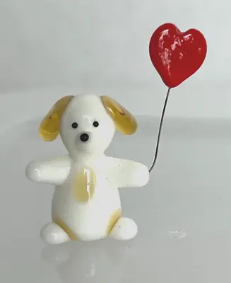 Ganz Miniature Glass WHITE DOG W/Red HEART Balloon Collectible Figurine 1 1/2  • $5.95