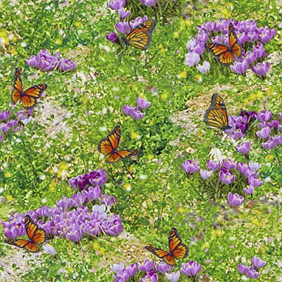 STEAM IN THE SPRING WILDFLOWER FOLIAGE MONARCH BUTTERFLIES 3 WISHES Fabric HY • $5.85