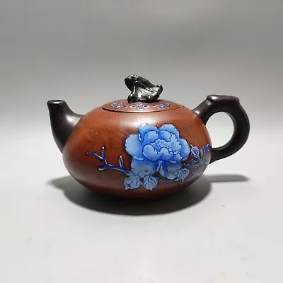 Vintage Chinese Yixing Purple Clay Teapot Zisha Ceremony Painted Nice Teaware • $197.99