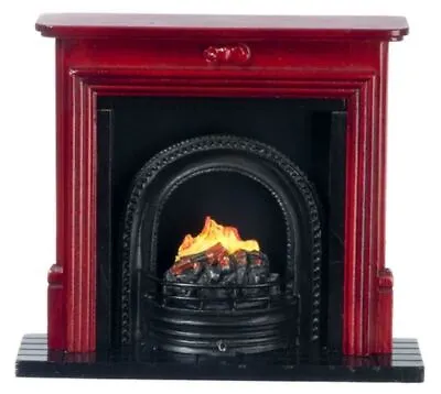 Dolls House Mahogany Fireplace With Fire In Black Grate Miniature Furniture • $27.12