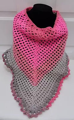 New 24  Cowl Infinity Scarf - Shades Of Pink & Gray Handmade Hand Crochet Knit • $12.99