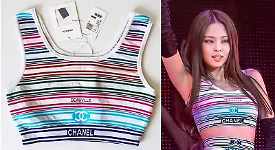 Nwt Chanel  19p Biarrritz Deauville Stripe Crop Top  Blue White Multicolor 44 • $1863.54