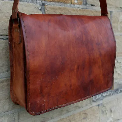 Genuine Leather Messenger Satchel Laptop Crossbody Shoulder Mens Brown Bag • $73.03