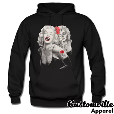 $26.95 • Buy 🔥 Inked Marilyn Monroe Hoodie Tattoo Red Rose Smile Now Cry Later Pullover