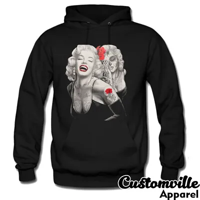 🔥 Inked Marilyn Monroe Hoodie Tattoo Red Rose Smile Now Cry Later Pullover • $29.95