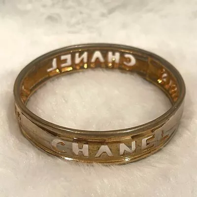 CHANEL Bracelet AUTH Coco Mark CC Chain Gold Vintage Logo Mark Bangle USED • $299